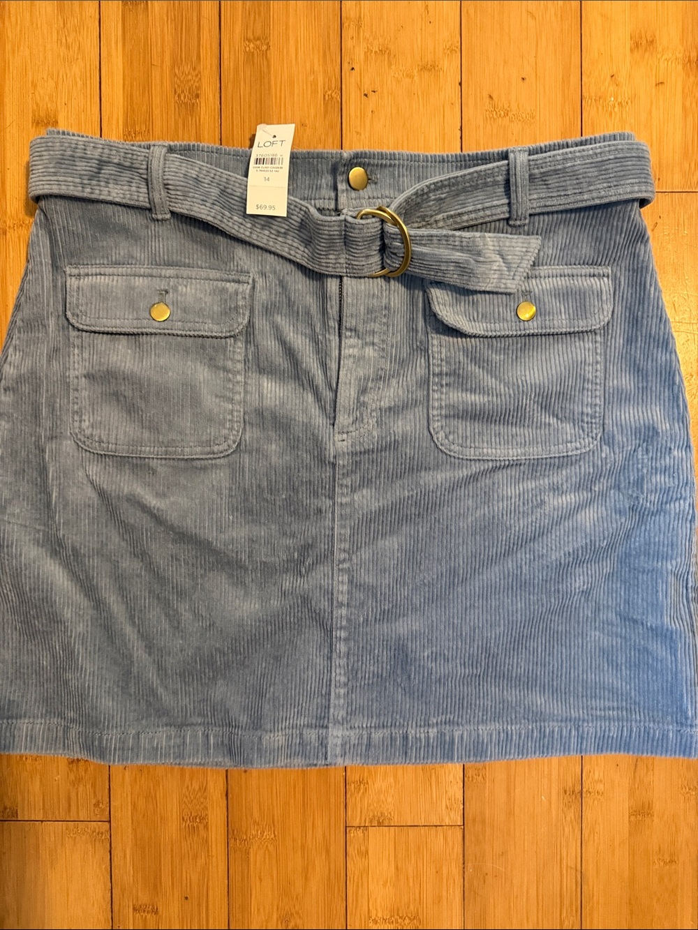 LOFT New Sz 14 Dusty Blue Corduroy Mini Skirt with Belt